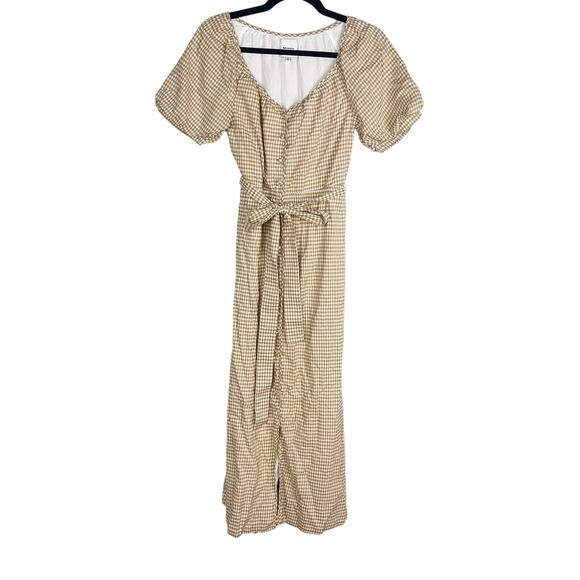 Reformation XS Tan Natural Roland Dress Anzo Check Gingham Midi Button Front - Picture 1 of 14